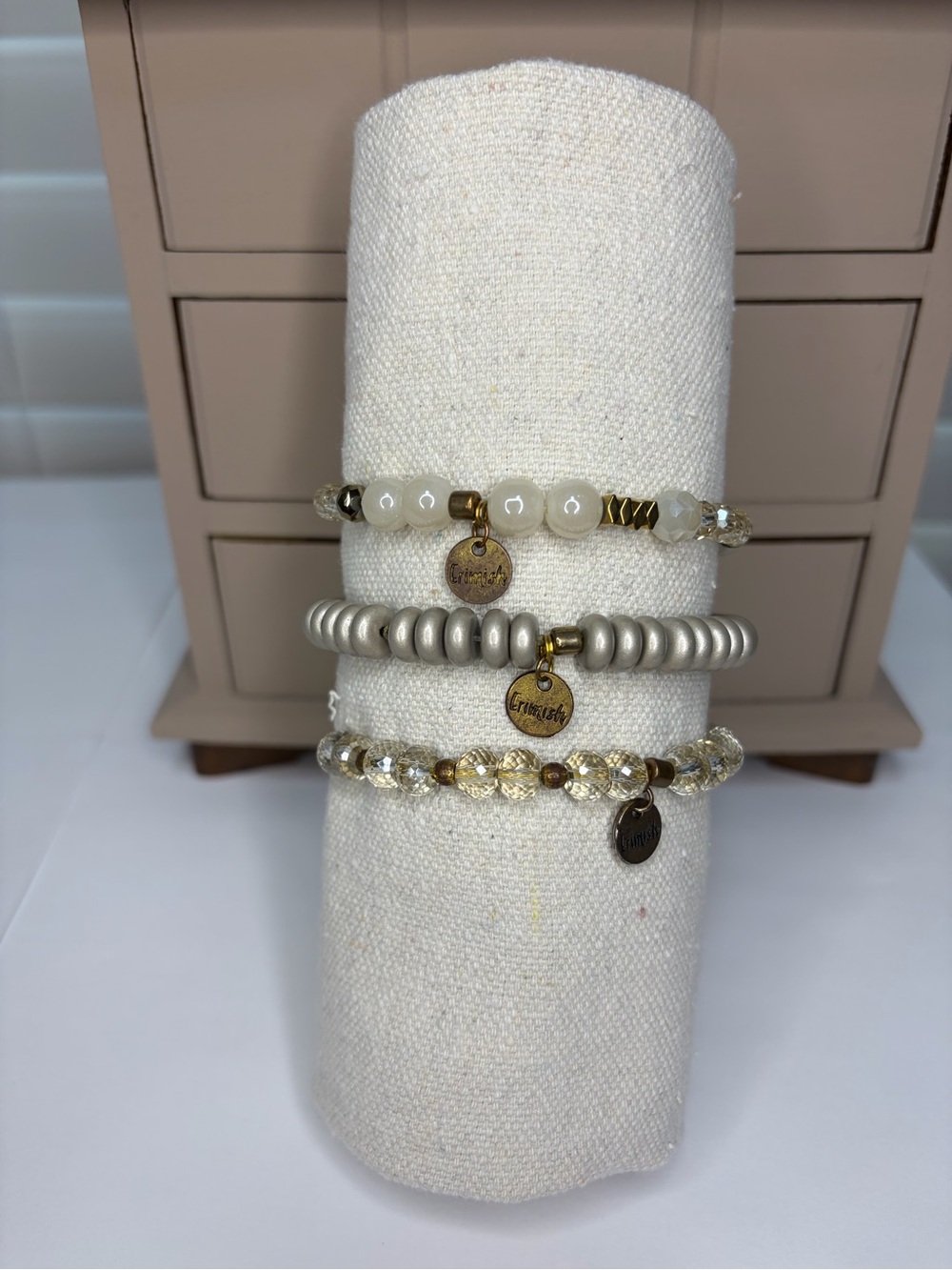 Erimish Cream and Gold Stacked Bracelet Set